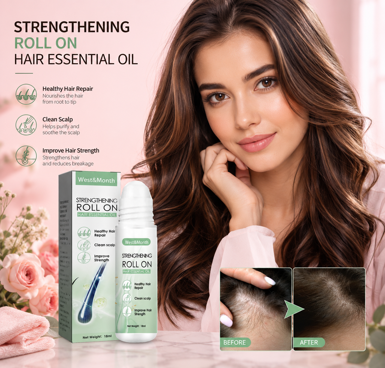 West&Month Hair Roller Balls Scalp Massage Moisturizing Hair Roots Thickening Hair Hair Treatment Roller Balls Essential Oil